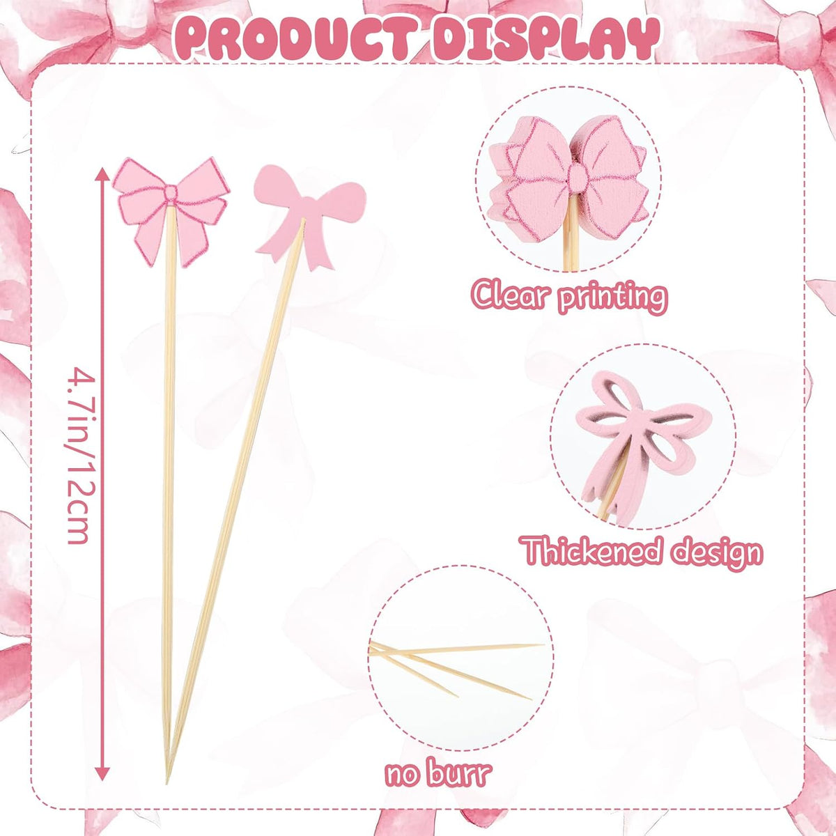 200 Pcs Pink Bow Cocktail Picks,4.7 Inch Coquette Bows Toothpicks for Appetizers Food Sandwich Skewers Appetizer Charcuterie Garnish for Valentines Galentines Birthday Bridal Wedding Party Supplies