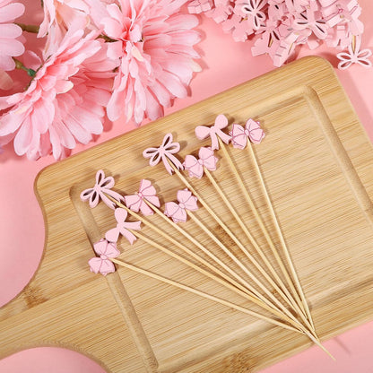 200 Pcs Pink Bow Cocktail Picks,4.7 Inch Coquette Bows Toothpicks for Appetizers Food Sandwich Skewers Appetizer Charcuterie Garnish for Valentines Galentines Birthday Bridal Wedding Party Supplies