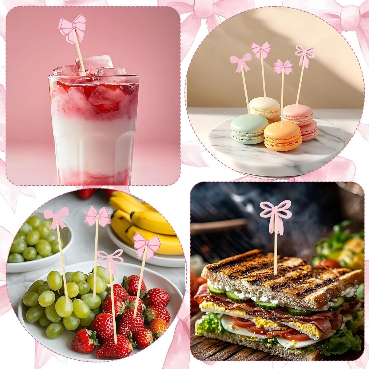 200 Pcs Pink Bow Cocktail Picks,4.7 Inch Coquette Bows Toothpicks for Appetizers Food Sandwich Skewers Appetizer Charcuterie Garnish for Valentines Galentines Birthday Bridal Wedding Party Supplies