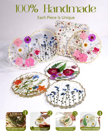 Resin Drink Coaster for Desk Coffee Table-Purple Pink Cute Dried Flowers Cup Coaster for Work Office Home Outdoor Decor Gifts for Girls Women,1 Pcs Wave