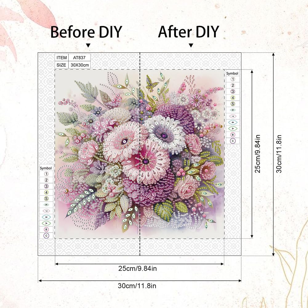 5D DIY Partial Special Shaped Drill Kit Flower Decor 30x30cm (B)