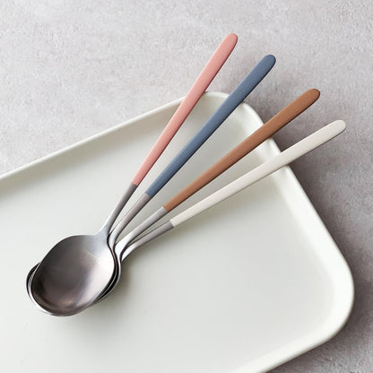 304 Stainless Steel durable Lightweight Korean-style Beautiful Cutlery Spoon and Chopsticks Set Scratch Resistant 2Pieces (Peach Pink+Peach Pink)