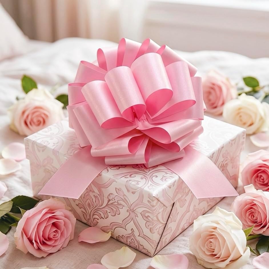 1PC Pink Big Pull Bow for Gift Wrapping, 14 Inch Pastel Glitter Waterproof Large Ribbon Bow for Presents, Bike, Baptism, Wreath, Holiday, Anniversary, Wedding, Party & Home Decor (Pink)