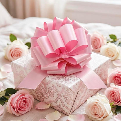 1PC Pink Big Pull Bow for Gift Wrapping, 14 Inch Pastel Glitter Waterproof Large Ribbon Bow for Presents, Bike, Baptism, Wreath, Holiday, Anniversary, Wedding, Party & Home Decor (Pink)