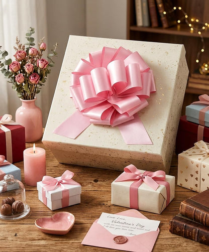 1PC Pink Big Pull Bow for Gift Wrapping, 14 Inch Pastel Glitter Waterproof Large Ribbon Bow for Presents, Bike, Baptism, Wreath, Holiday, Anniversary, Wedding, Party & Home Decor (Pink)
