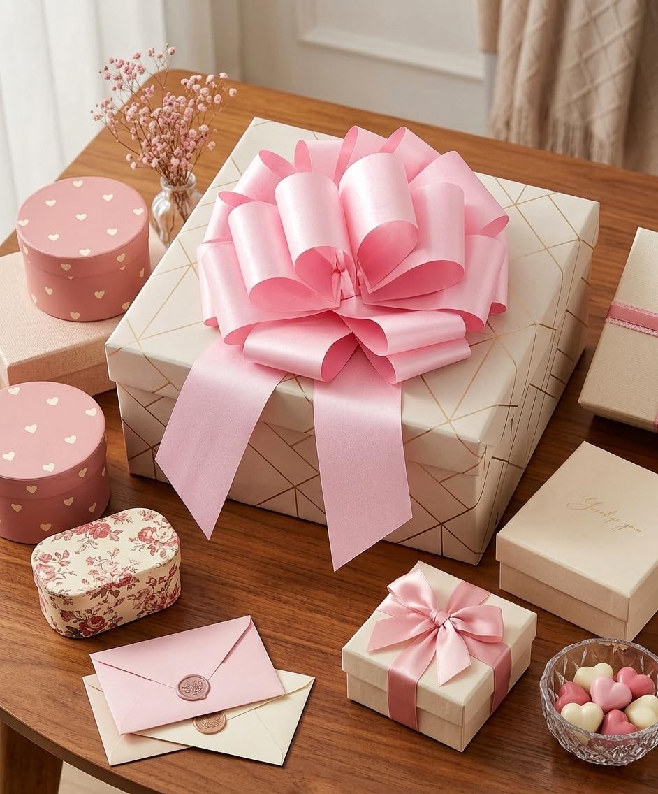 1PC Pink Big Pull Bow for Gift Wrapping, 14 Inch Pastel Glitter Waterproof Large Ribbon Bow for Presents, Bike, Baptism, Wreath, Holiday, Anniversary, Wedding, Party & Home Decor (Pink)