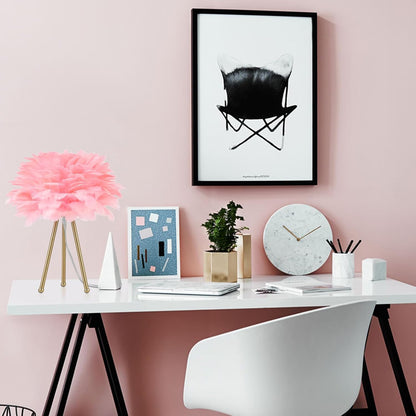 Capslpad Feather Tripod Table Lamp,Pink Modern Bedside Lamp 15.3" Gold Finish Nightstand Lamp for Bedrooms Living Room Kids Room Nursery Room Girls Room Decor