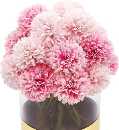 20Pcs Artificial Silk Chrysanthemum Ball Plants Fake Mums Flower Arrangements Wedding Bouquets Decor Home Kitchen Garden Party Table Floral DIY (Light Pink&Dark Pink)