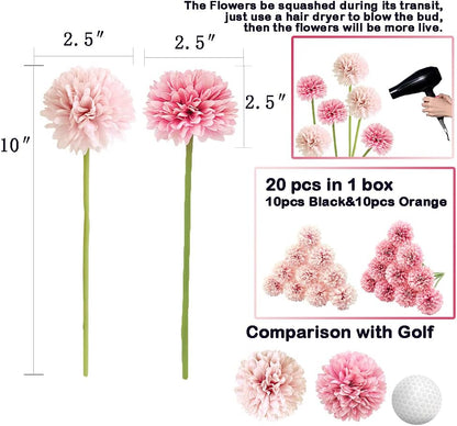 20Pcs Artificial Silk Chrysanthemum Ball Plants Fake Mums Flower Arrangements Wedding Bouquets Decor Home Kitchen Garden Party Table Floral DIY (Light Pink&Dark Pink)