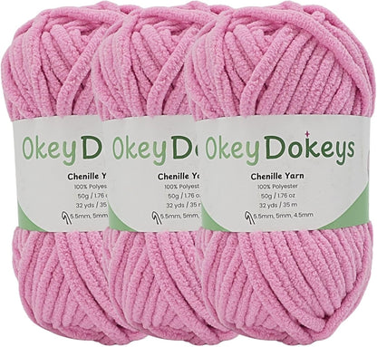 Super Bulky Chenille Yarn Size 6, 3-Pack,150g/114y, Thick Fluffy Yarn for Crocheting Baby Blankets, Amigurumi. Raspberry Ice Cream Pink #2