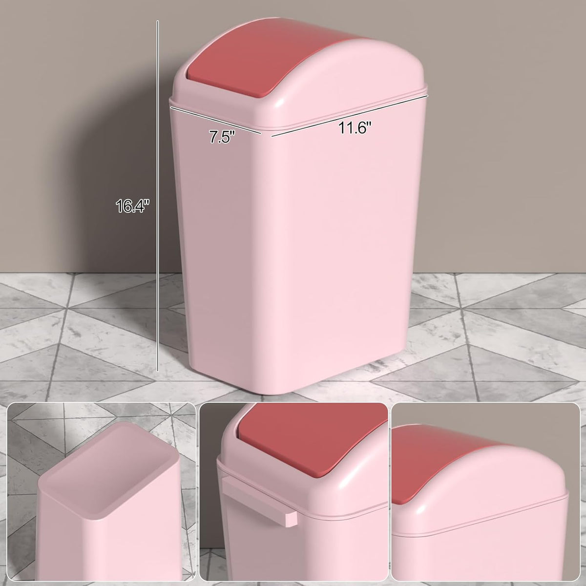 4.5 Gallon Slim Swing Top Garbage Can, Plastic Trash Bin with Lid
