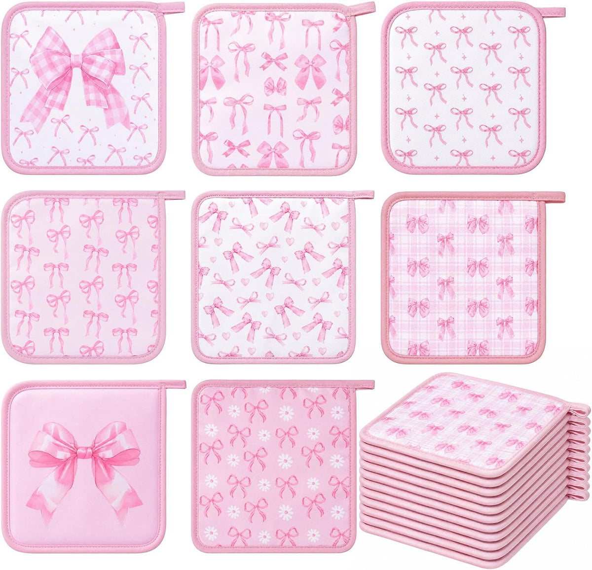 16 Pcs Pink Bow Pot Holder Cute Kitchen Decoration Accessories