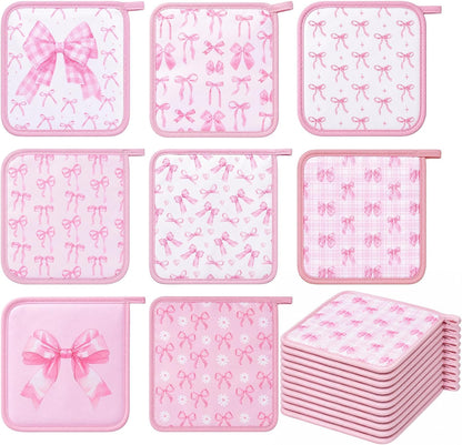 16 Pcs Pink Bow Pot Holder Cute Kitchen Decoration Accessories