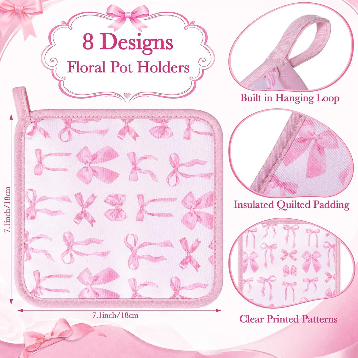 16 Pcs Pink Bow Pot Holder Cute Kitchen Decoration Accessories