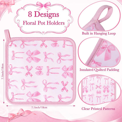 16 Pcs Pink Bow Pot Holder Cute Kitchen Decoration Accessories