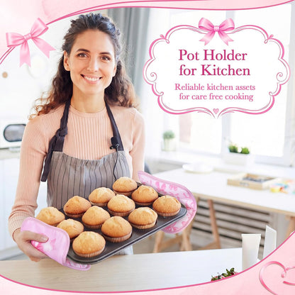 16 Pcs Pink Bow Pot Holder Cute Kitchen Decoration Accessories