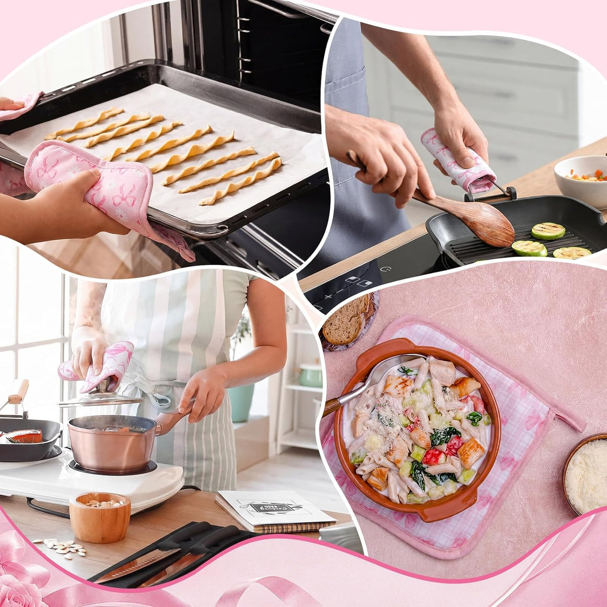 16 Pcs Pink Bow Pot Holder Cute Kitchen Decoration Accessories