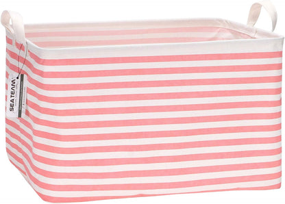 Large Rectangle Open-Top Canvas Storage Basket, Pink Stripes