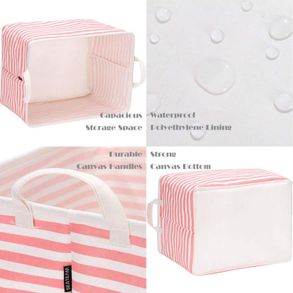 Large Rectangle Open-Top Canvas Storage Basket, Pink Stripes