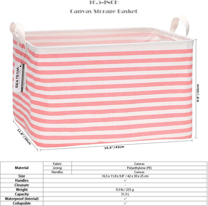Large Rectangle Open-Top Canvas Storage Basket, Pink Stripes
