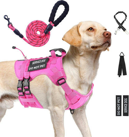No Pull Tactical Dog Harness for Large Dogs, Service Dog Vest, L, Pink