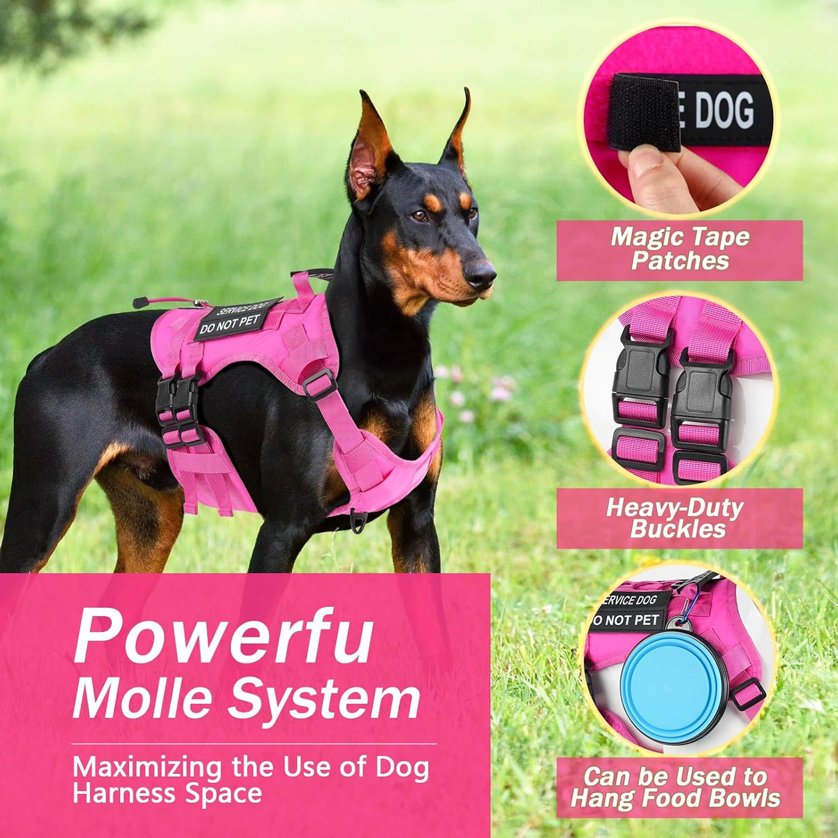 No Pull Tactical Dog Harness for Large Dogs, Service Dog Vest, L, Pink
