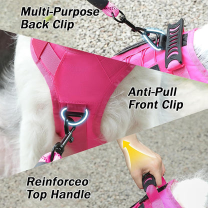 No Pull Tactical Dog Harness for Large Dogs, Service Dog Vest, L, Pink
