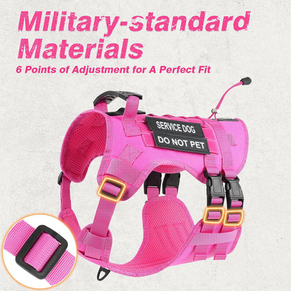 No Pull Tactical Dog Harness for Large Dogs, Service Dog Vest, L, Pink