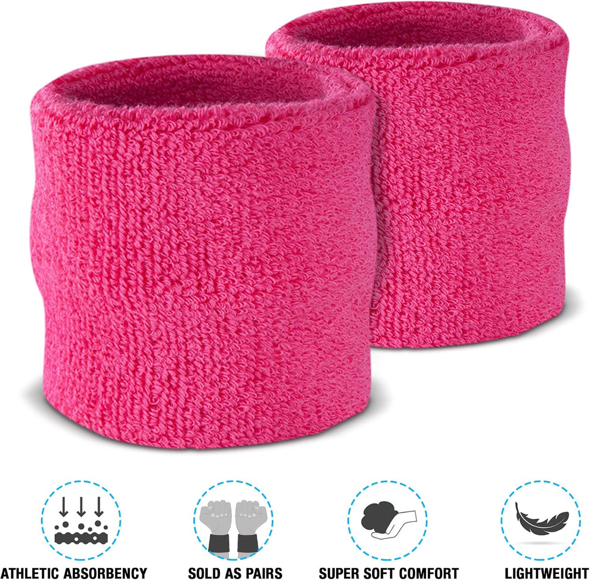 Sweatbands Set, Moisture Wicking 2 Wristbands and 1 Headband, Breathable Terry Cloth Athletic Bands for Basketball, Tennis, Yoga, Gym, Sweat Bands for Costumes and Cosplay