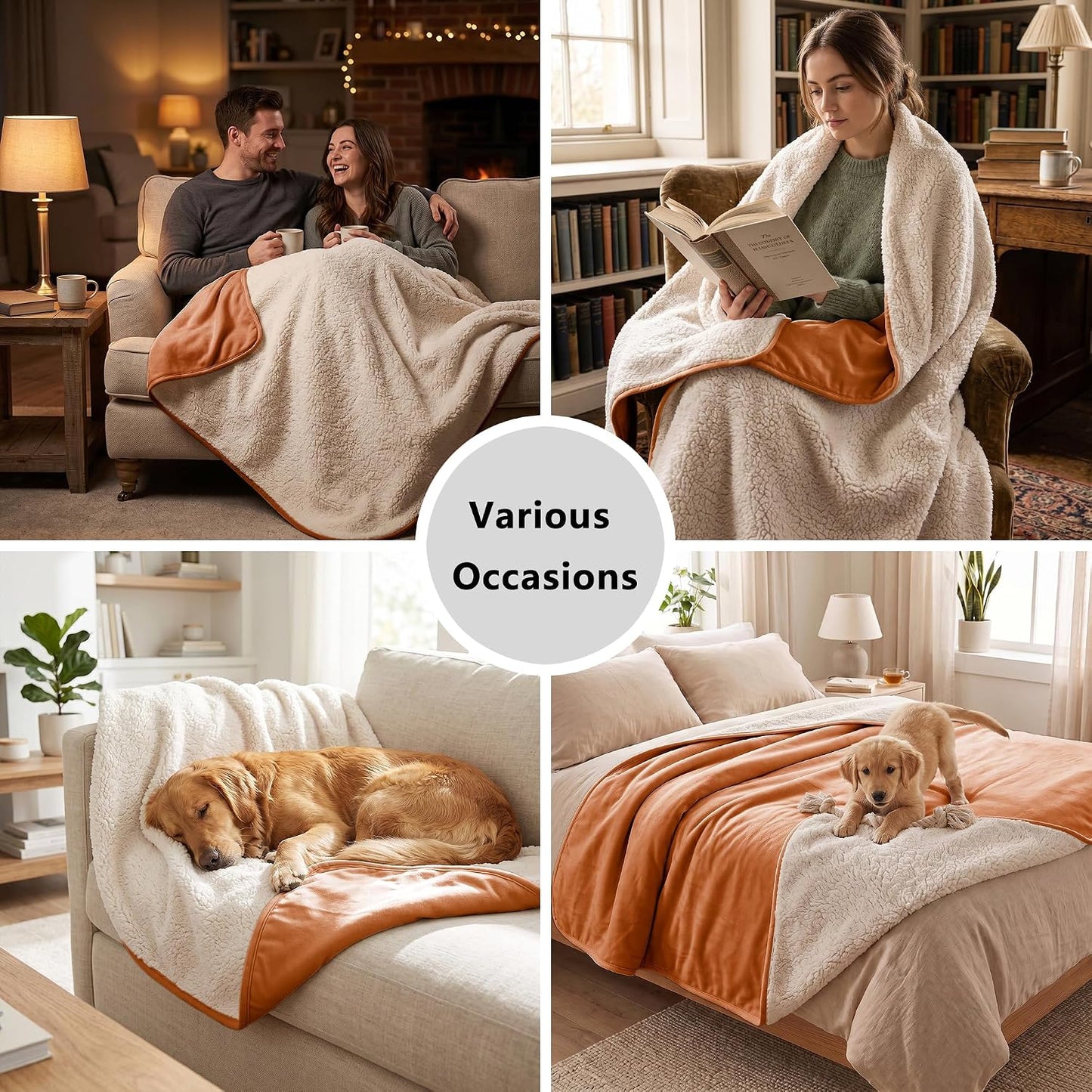 Waterproof Blanket for Bed - Dog Throw as Furniture Protector | Cozy Sherpa & Smooth Velvet, Reversible and Machine Washable, for Couch and bed, 60"x80", Orange