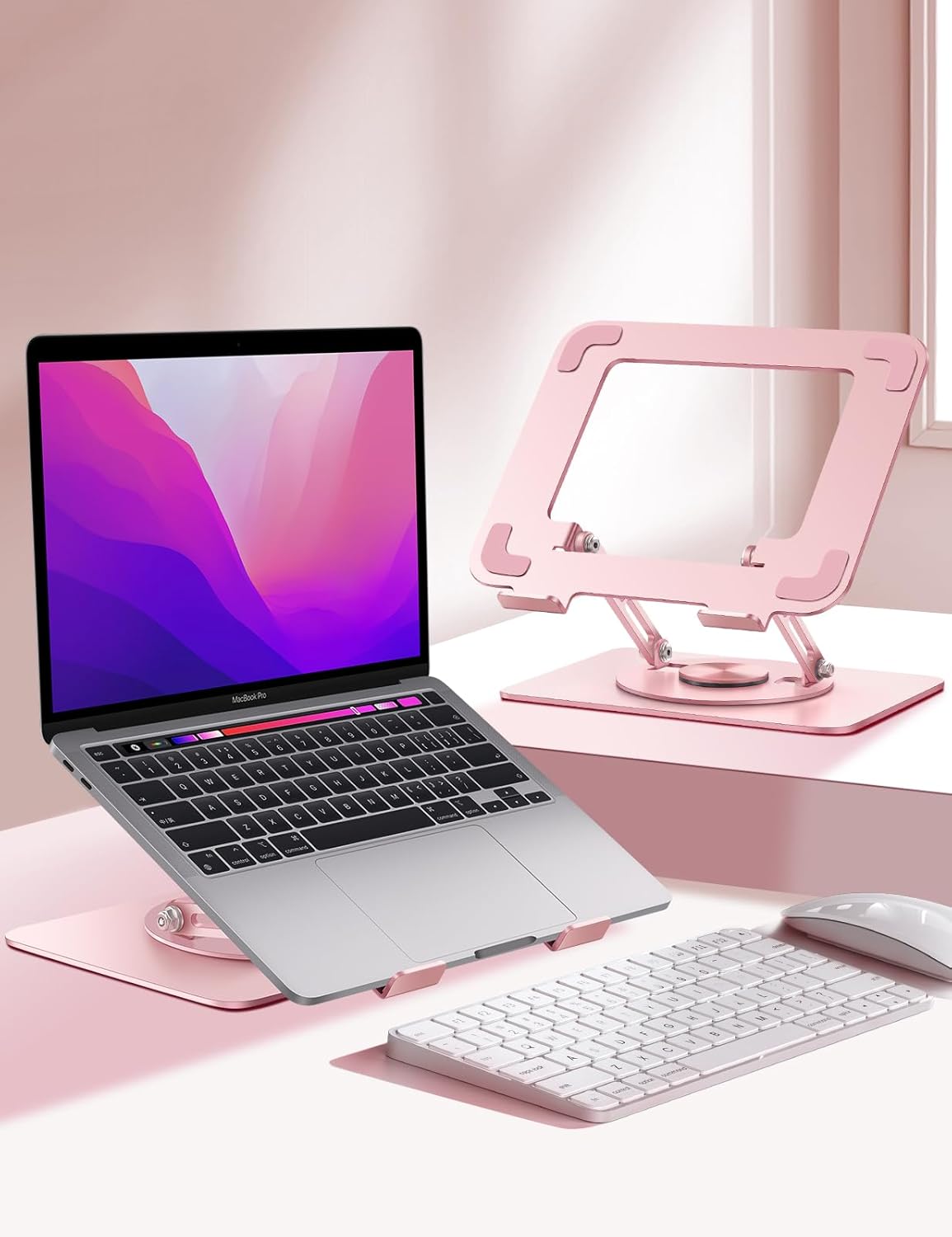 Adjustable Laptop Stand for Desk,Computer Stand Riser with 360° Free Rotation Base and Foldable Design Ergonomic Laptop Riser Fits for MacBook,Dell, HP and More 10-15.6” Laptops (Pink)