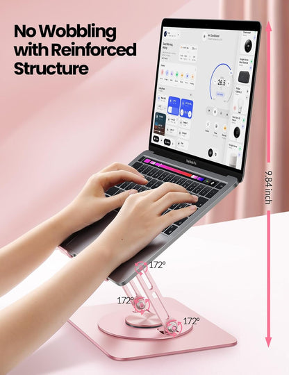 Adjustable Laptop Stand for Desk,Computer Stand Riser with 360° Free Rotation Base and Foldable Design Ergonomic Laptop Riser Fits for MacBook,Dell, HP and More 10-15.6” Laptops (Pink)