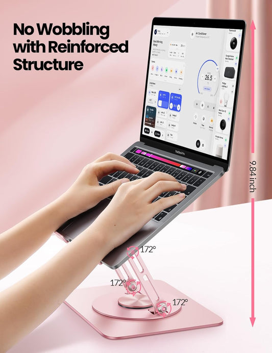 Adjustable Laptop Stand for Desk,Computer Stand Riser with 360° Free Rotation Base and Foldable Design Ergonomic Laptop Riser Fits for MacBook,Dell, HP and More 10-15.6” Laptops (Pink)