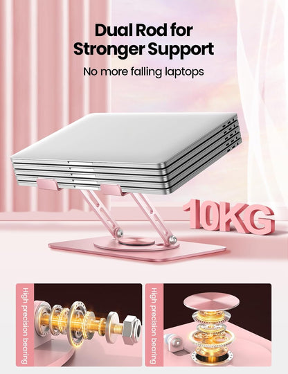 Adjustable Laptop Stand for Desk,Computer Stand Riser with 360° Free Rotation Base and Foldable Design Ergonomic Laptop Riser Fits for MacBook,Dell, HP and More 10-15.6” Laptops (Pink)