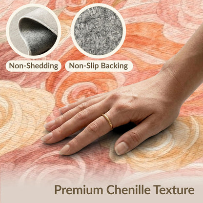5'x7' Washable Flatwoven Rug, Peach Watercolor Floral Stain Resistant Area Rug for Guest Room, Lounge, Apartment, Non-Slip Low Profile Floor Covering | Ref:2166759
