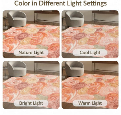 5'x7' Washable Flatwoven Rug, Peach Watercolor Floral Stain Resistant Area Rug for Guest Room, Lounge, Apartment, Non-Slip Low Profile Floor Covering | Ref:2166759