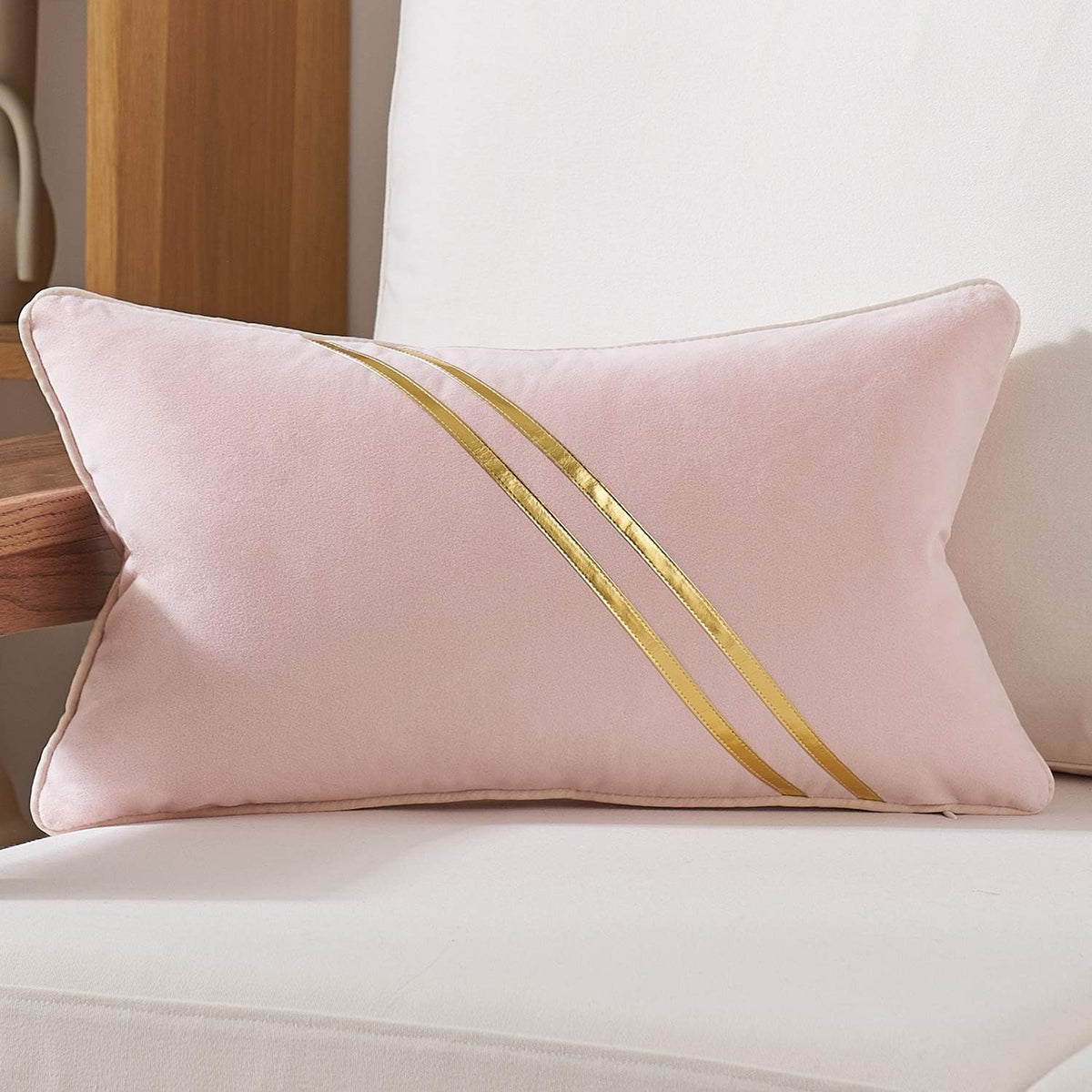 Lumbar Pillow Cover 12 x 20 Inch, Pink, Velvet, Hidden Zipper