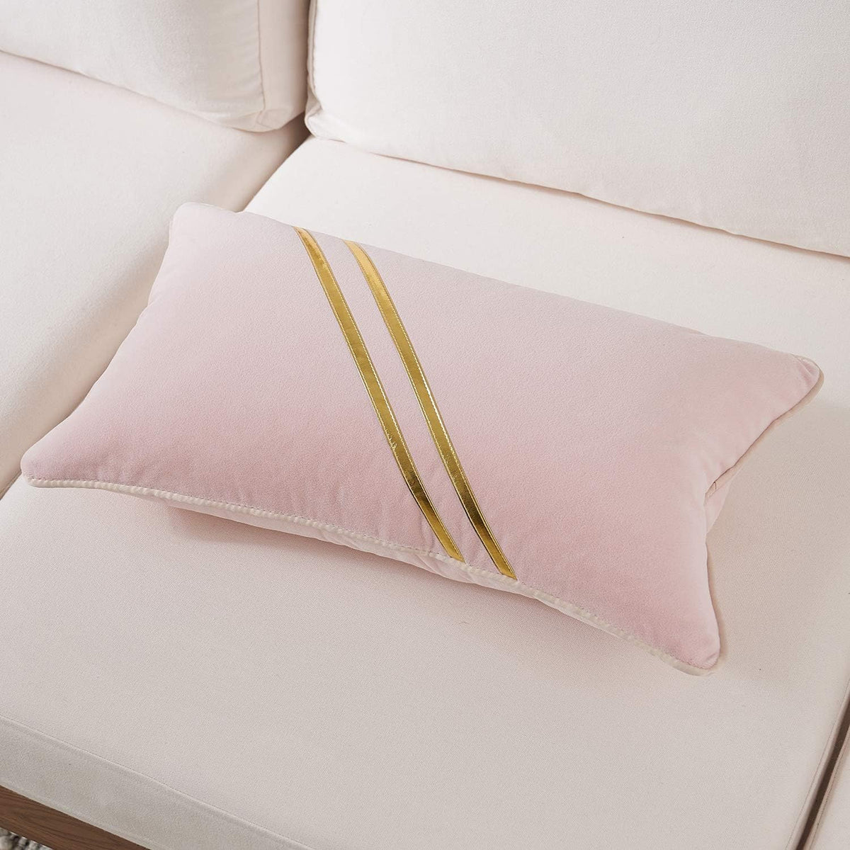 Lumbar Pillow Cover 12 x 20 Inch, Pink, Velvet, Hidden Zipper