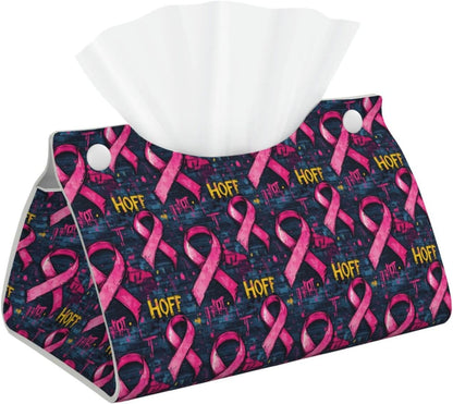 Pink Ribbon Graffiti Print Long Leather Tissue Box Cover Holder, Foldable Modern Tissue Box Cover, Aesthetic Desk Accessories for Bathroom Tabletop Office Car Home Decor
