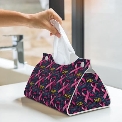 Pink Ribbon Graffiti Print Long Leather Tissue Box Cover Holder, Foldable Modern Tissue Box Cover, Aesthetic Desk Accessories for Bathroom Tabletop Office Car Home Decor