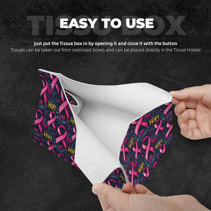 Pink Ribbon Graffiti Print Long Leather Tissue Box Cover Holder, Foldable Modern Tissue Box Cover, Aesthetic Desk Accessories for Bathroom Tabletop Office Car Home Decor