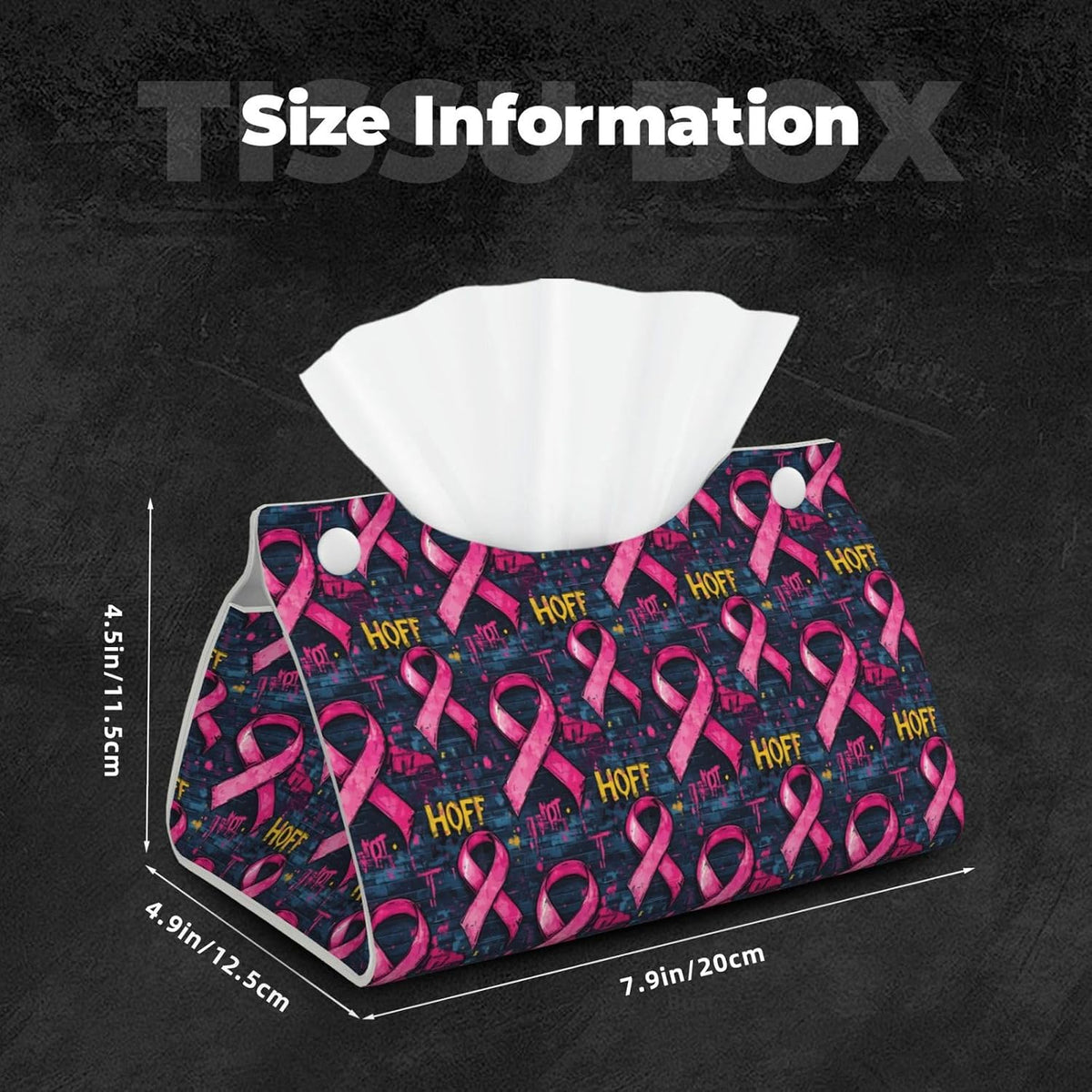 Pink Ribbon Graffiti Print Long Leather Tissue Box Cover Holder, Foldable Modern Tissue Box Cover, Aesthetic Desk Accessories for Bathroom Tabletop Office Car Home Decor