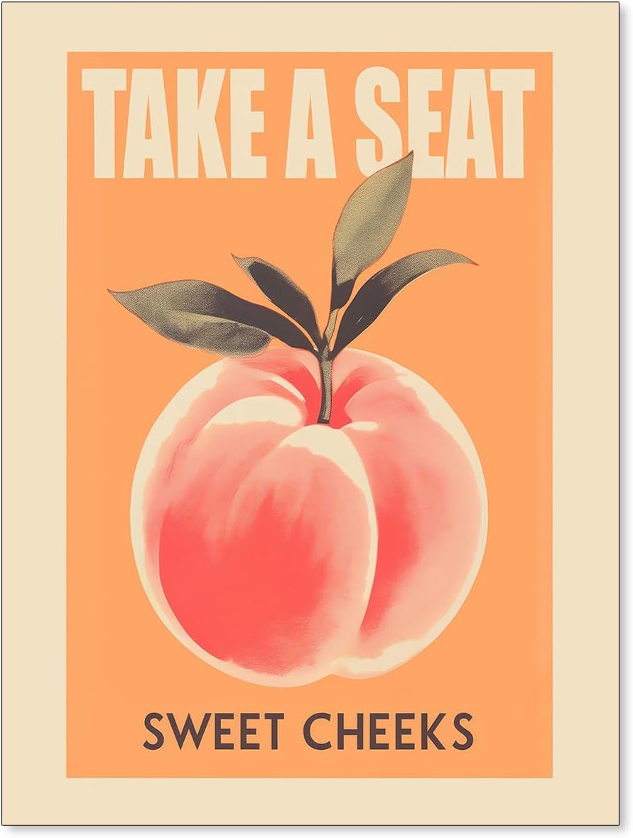 Trendy Sweet Cheeks Orange Posters Retro Bathroom Wall Art Funny Fruit Peach Canvas Prints for Toilet Lavatory Wall Decor 12x16 inch Unframed