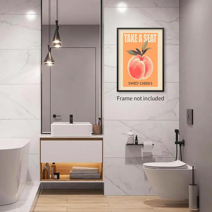 Trendy Sweet Cheeks Orange Posters Retro Bathroom Wall Art Funny Fruit Peach Canvas Prints for Toilet Lavatory Wall Decor 12x16 inch Unframed