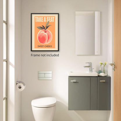 Trendy Sweet Cheeks Orange Posters Retro Bathroom Wall Art Funny Fruit Peach Canvas Prints for Toilet Lavatory Wall Decor 12x16 inch Unframed