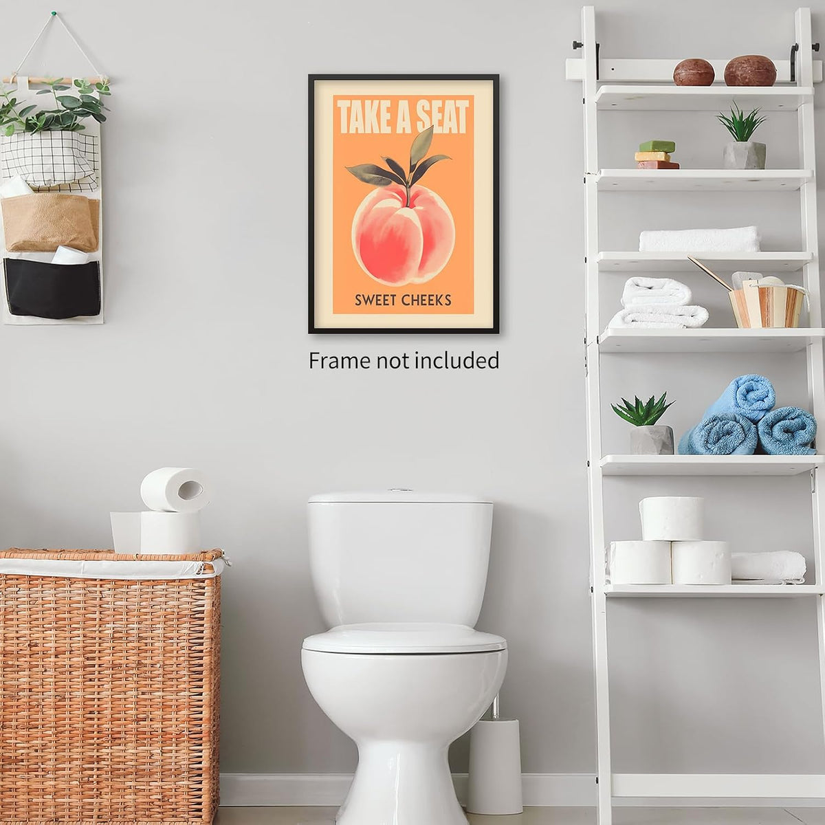 Trendy Sweet Cheeks Orange Posters Retro Bathroom Wall Art Funny Fruit Peach Canvas Prints for Toilet Lavatory Wall Decor 12x16 inch Unframed