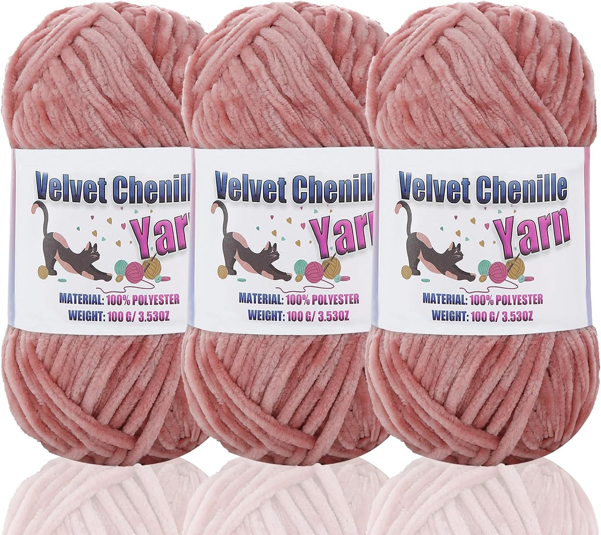3 * 100g Fluffy Velvet Chenille Yarn for Crocheting and Knitting, Handcrafts Weaving Soft Chenille Yarn for Crocheting Clearance, Used for Making Baby Yarn Blanket, Clothes (3 - Peach)