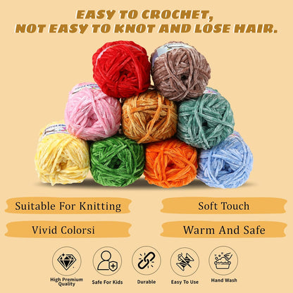 3 * 100g Fluffy Velvet Chenille Yarn for Crocheting and Knitting, Handcrafts Weaving Soft Chenille Yarn for Crocheting Clearance, Used for Making Baby Yarn Blanket, Clothes (3 - Peach)
