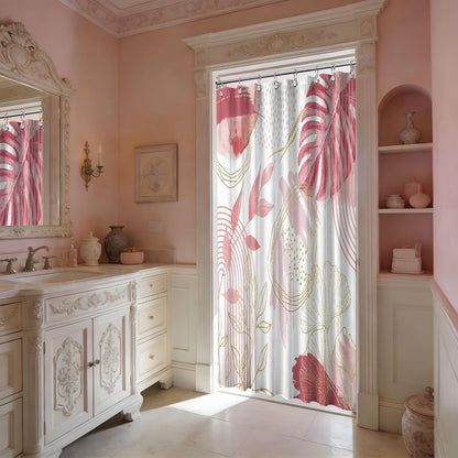 Light Pink and White Stall Shower Curtain, 48x72 in Narrow Small