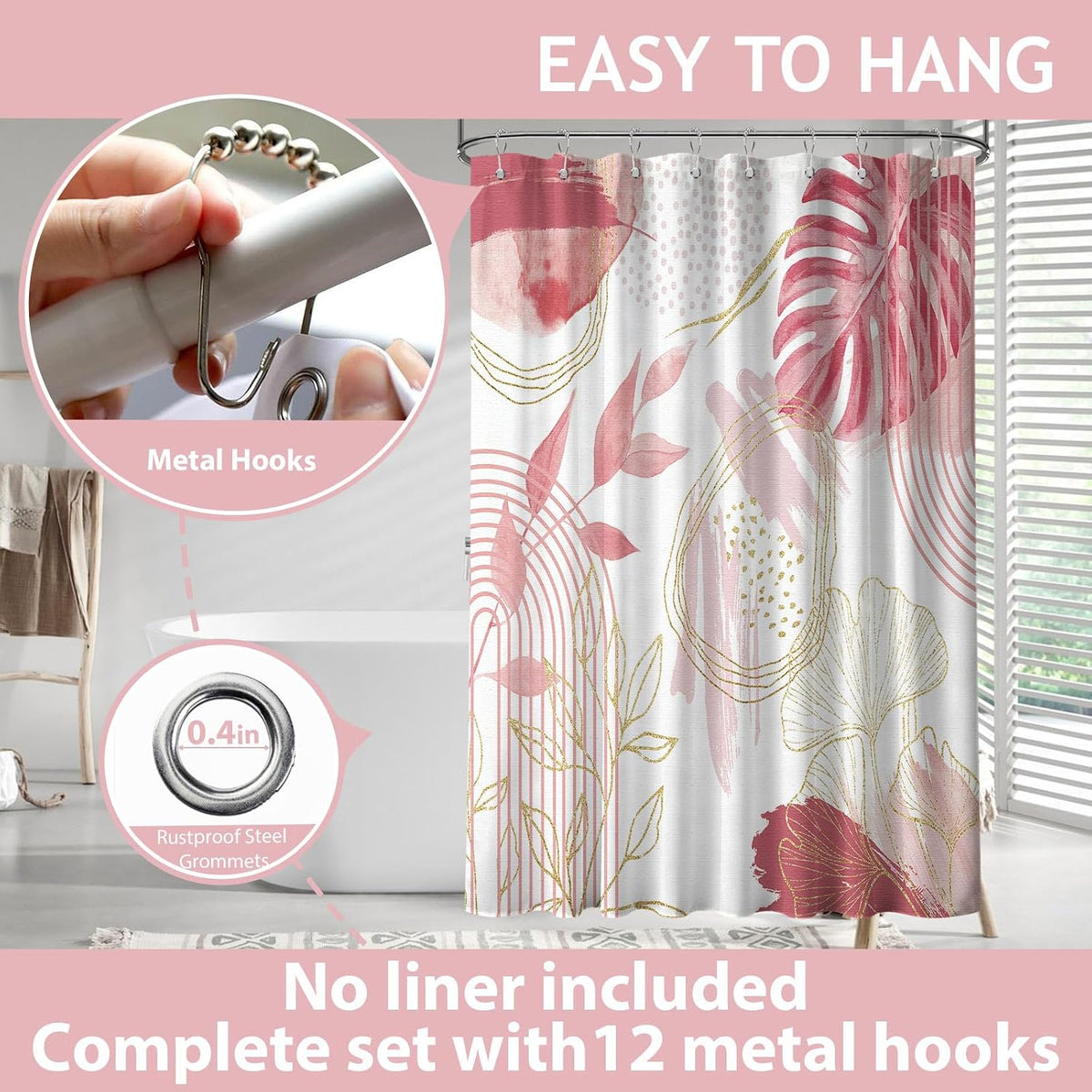 Light Pink and White Stall Shower Curtain, 48x72 in Narrow Small